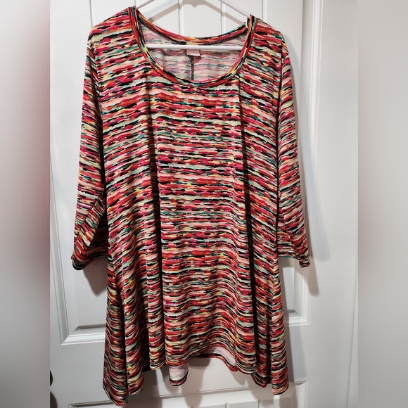 Flirty Pink Tunic, 3X, Multi Colored Side Stripe. - Picture 1 of 10